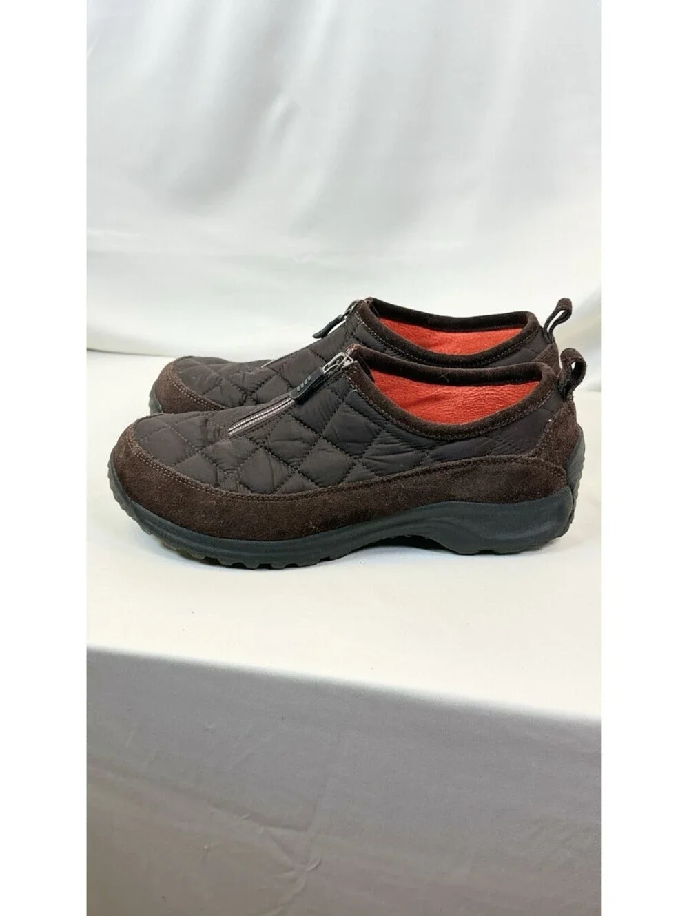 Lands' End Weatherfield Zip Front Quilted Brown Shoes Women’s 8.5 B Heavy Tread